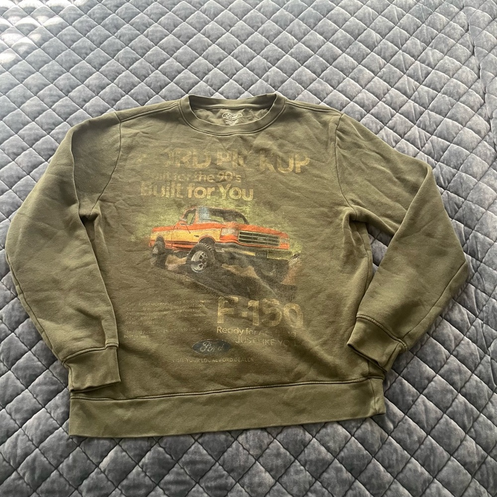 Ford Olive Crewneck Sweater with Graphic